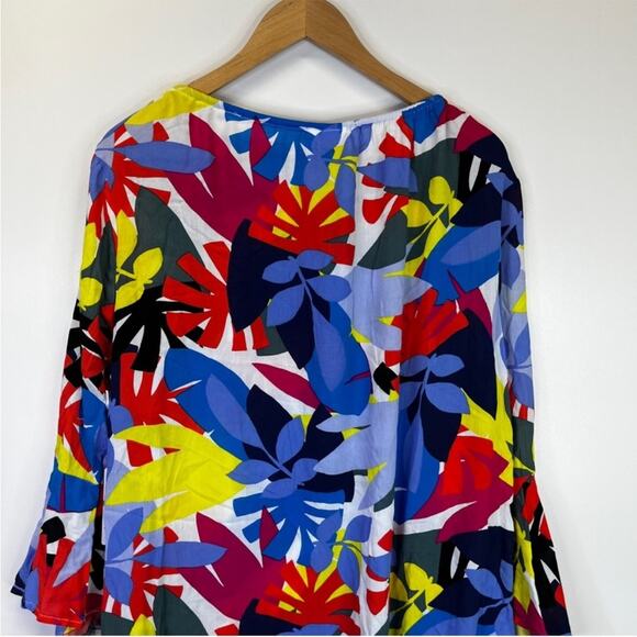 Anne Cole Floral Bell Sleeve Cover Up tunic blue - XS/S - Picture 10 of 12